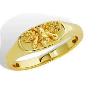 SAVVY CIE 14K Gold Plated Bee Signet Ring Sz 8